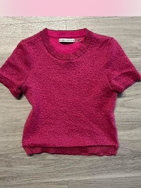 Alice + Olivia Shimmering Magenta Short Sleeve Top